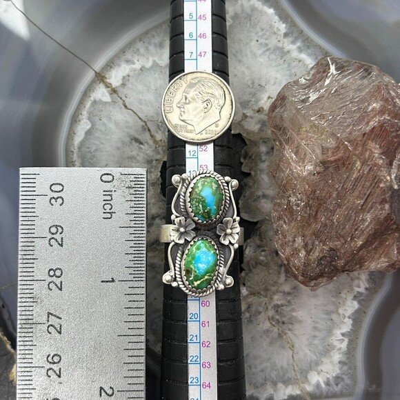 Sterling Southwestern Style 2 Sonora Gold Turquoise Adjustable Ring For Women #4 - Picture 9 of 10